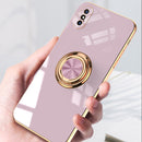 6D Electroplating Full Coverage Silicone Protective Case with Magnetic Ring Holder For iPhone XS / X(Light Pink)