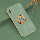 6D Electroplating Full Coverage Silicone Protective Case with Magnetic Ring Holder For iPhone XS / X(Green)
