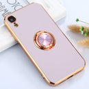 6D Electroplating Full Coverage Silicone Protective Case with Magnetic Ring Holder For iPhone XR(Light Purple)