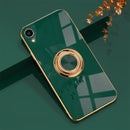 6D Electroplating Full Coverage Silicone Protective Case with Magnetic Ring Holder For iPhone XR(Dark Green)