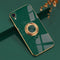 6D Electroplating Full Coverage Silicone Protective Case with Magnetic Ring Holder For iPhone XR(Dark Green)