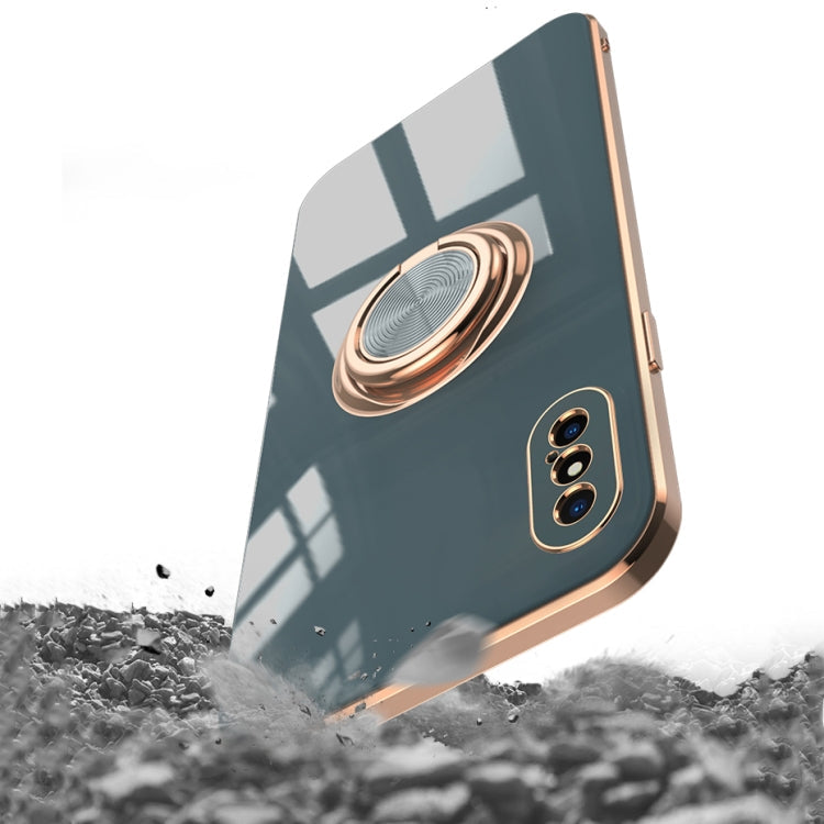 6D Electroplating Full Coverage Silicone Protective Case with Magnetic Ring Holder For iPhone XR(Dark Green)