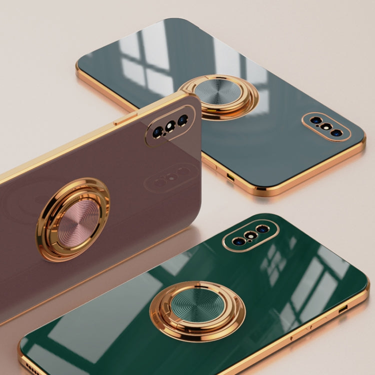 6D Electroplating Full Coverage Silicone Protective Case with Magnetic Ring Holder For iPhone XR(Dark Green)