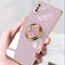 6D Electroplating Full Coverage Silicone Protective Case with Magnetic Ring Holder For iPhone XR(Light Pink)