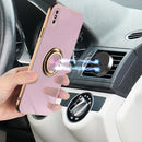 6D Electroplating Full Coverage Silicone Protective Case with Magnetic Ring Holder For iPhone XR(Light Pink)