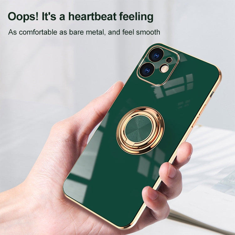 6D Electroplating Full Coverage Silicone Protective Case with Magnetic Ring Holder For iPhone XR(Green)