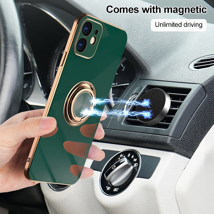 6D Electroplating Full Coverage Silicone Protective Case with Magnetic Ring Holder For iPhone XR(Green)