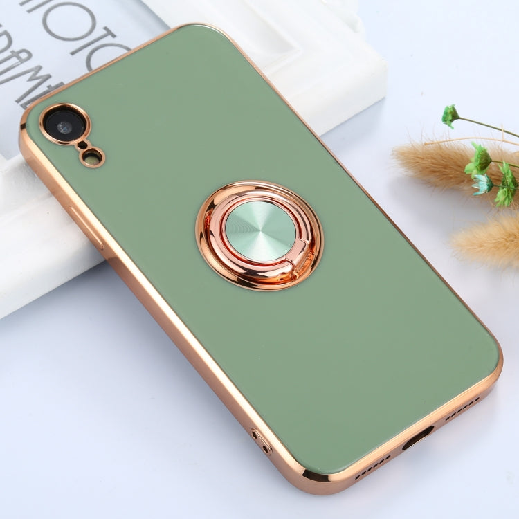 6D Electroplating Full Coverage Silicone Protective Case with Magnetic Ring Holder For iPhone XR(Green)
