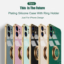 6D Electroplating Full Coverage Silicone Protective Case with Magnetic Ring Holder For iPhone XR(Green)