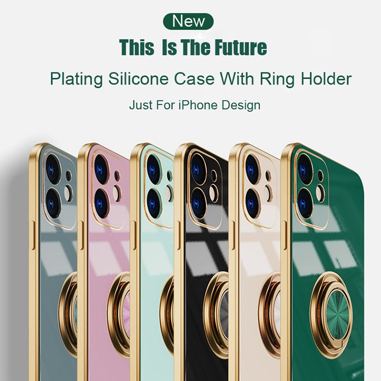 6D Electroplating Full Coverage Silicone Protective Case with Magnetic Ring Holder For iPhone XR(Green)