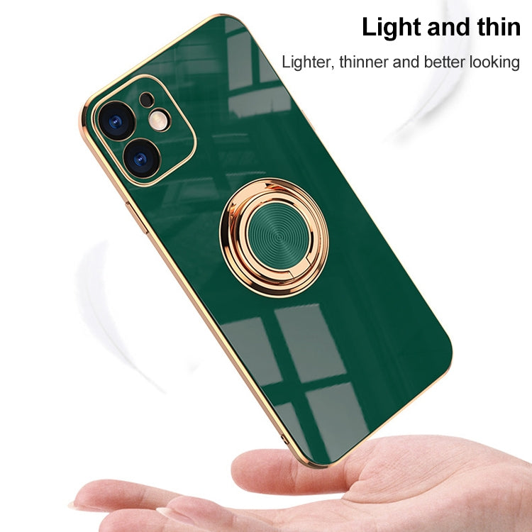 6D Electroplating Full Coverage Silicone Protective Case with Magnetic Ring Holder For iPhone XR(Green)