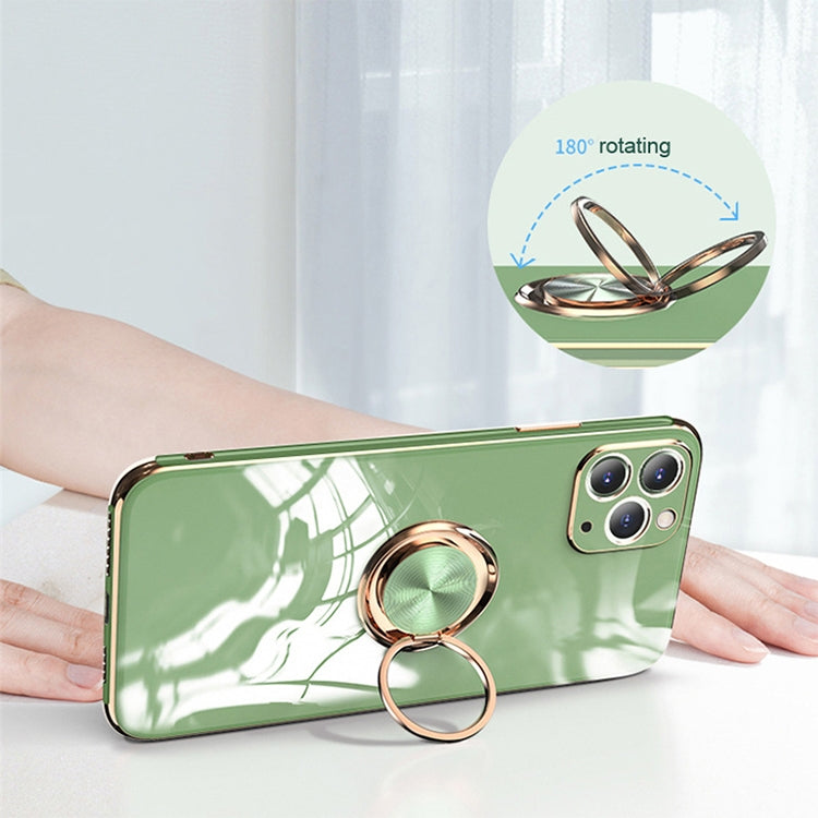 6D Electroplating Full Coverage Silicone Protective Case with Magnetic Ring Holder For iPhone XR(Green)