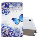 For Samsung Galaxy Tab A7 10.4 (2020) Coloured Drawing Pattern Horizontal Flip Leather Case with Three-folding Holder(Blue Butterflies)