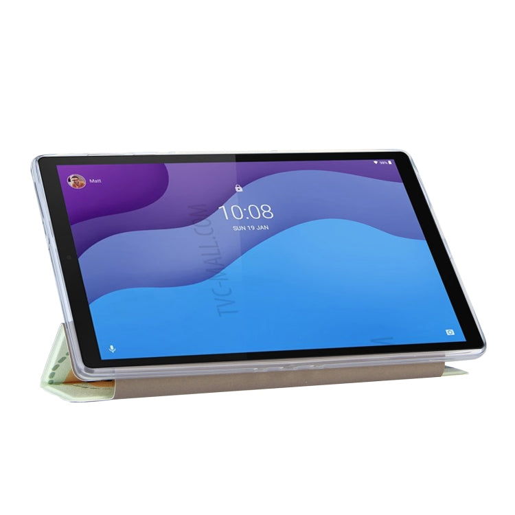 For Lenovo Tab M10 HD Gen 2 (TB-X306F) Coloured Drawing Pattern Horizontal Flip Leather Case with Three-folding Holder(Green Dinosaur)