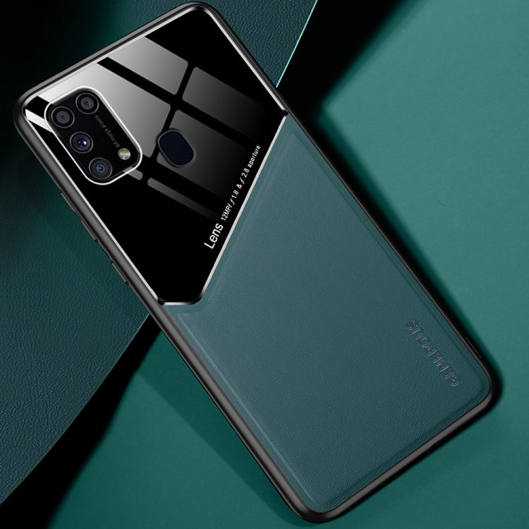 For Samsung Galaxy M31 All-inclusive Leather + Organic Glass Protective Case with Metal Iron Sheet(Dark Green)