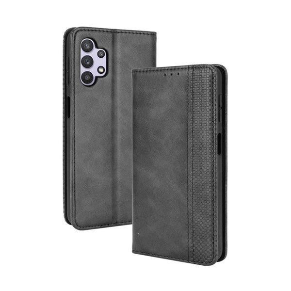 For Samsung Galaxy A32 5G Magnetic Buckle Retro Crazy Horse Texture Horizontal Flip Leather Case with Holder & Card Slots & Photo Frame(Black)