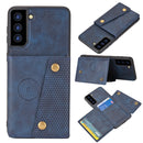 For Samsung Galaxy S21 5G Double Buckle PU + TPU Shockproof Magnetic Protective Case with Card Slot & Holder(Blue)