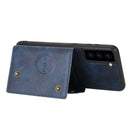 For Samsung Galaxy S21 5G Double Buckle PU + TPU Shockproof Magnetic Protective Case with Card Slot & Holder(Blue)