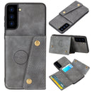 For Samsung Galaxy S21+ 5G Double Buckle PU + TPU Shockproof Magnetic Protective Case with Card Slot & Holder(Grey)