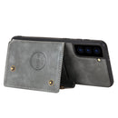 For Samsung Galaxy S21+ 5G Double Buckle PU + TPU Shockproof Magnetic Protective Case with Card Slot & Holder(Grey)