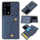 For Samsung Galaxy S21 Ultra 5G Double Buckle PU + TPU Shockproof Magnetic Protective Case with Card Slot & Holder(Blue)