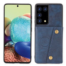 For Samsung Galaxy S21 Ultra 5G Double Buckle PU + TPU Shockproof Magnetic Protective Case with Card Slot & Holder(Blue)