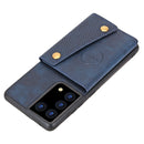 For Samsung Galaxy S21 Ultra 5G Double Buckle PU + TPU Shockproof Magnetic Protective Case with Card Slot & Holder(Blue)