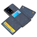 For Samsung Galaxy S21 Ultra 5G Double Buckle PU + TPU Shockproof Magnetic Protective Case with Card Slot & Holder(Blue)