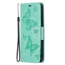 For Samsung Galaxy A02s (EU Version) Embossing Two Butterflies Pattern Horizontal Flip PU Leather Case with Holder & Card Slot & Wallet & Lanyard(Green)