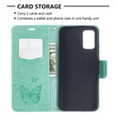 For Samsung Galaxy A02s (EU Version) Embossing Two Butterflies Pattern Horizontal Flip PU Leather Case with Holder & Card Slot & Wallet & Lanyard(Green)