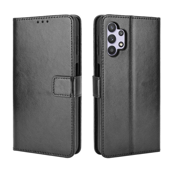 For Samsung Galaxy A32 5G Retro Crazy Horse Texture Horizontal Flip Leather Case with Holder & Card Slots & Lanyard(Black)