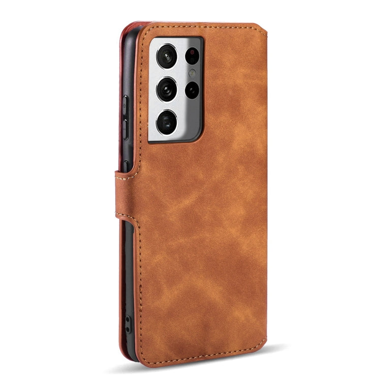 For Samsung Galaxy S21 Ultra 5G DG.MING Retro Oil Side Horizontal Flip Case with Holder & Card Slots & Wallet(Brown)