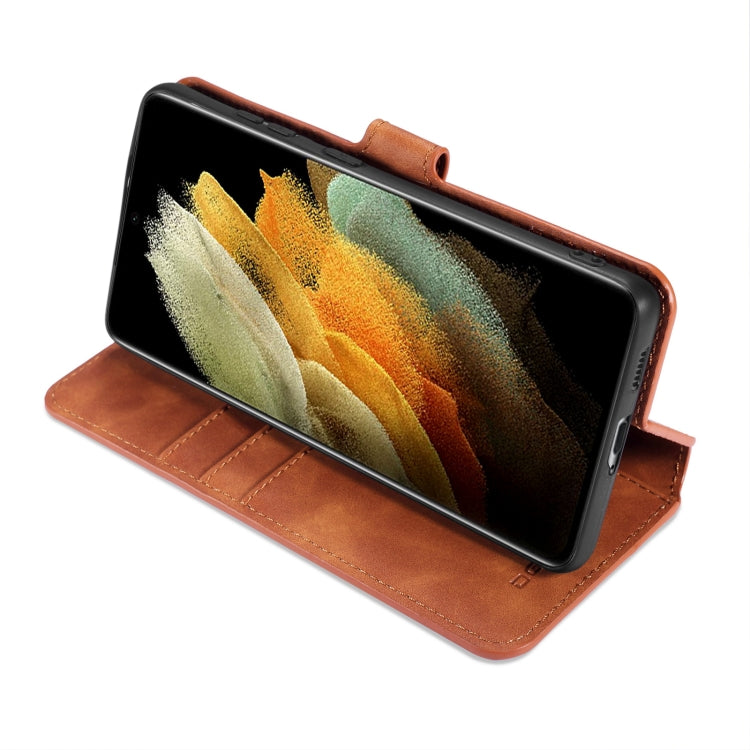 For Samsung Galaxy S21 Ultra 5G DG.MING Retro Oil Side Horizontal Flip Case with Holder & Card Slots & Wallet(Brown)