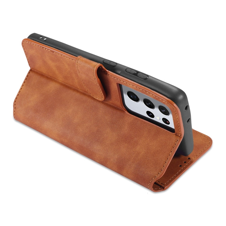 For Samsung Galaxy S21 Ultra 5G DG.MING Retro Oil Side Horizontal Flip Case with Holder & Card Slots & Wallet(Brown)