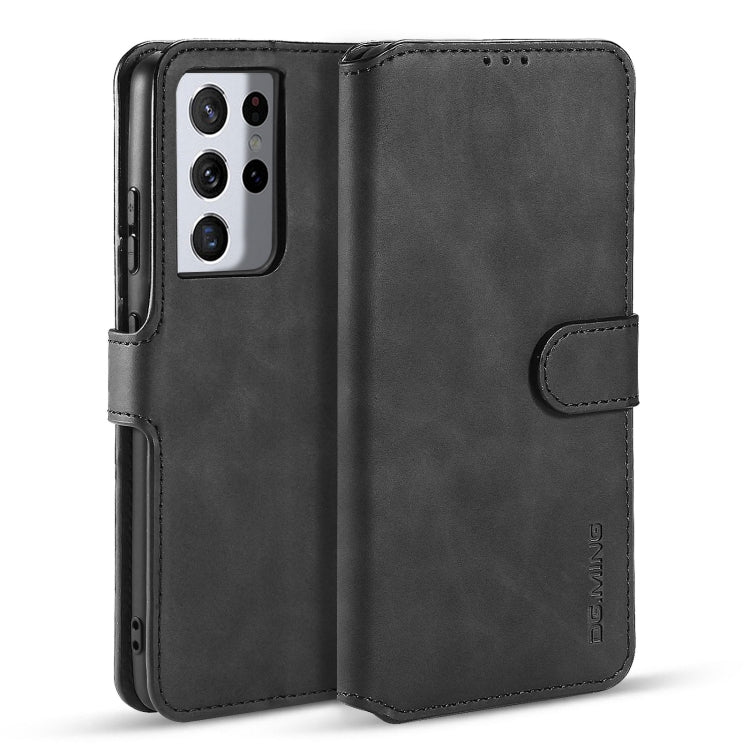 For Samsung Galaxy S21 Ultra 5G DG.MING Retro Oil Side Horizontal Flip Case with Holder & Card Slots & Wallet(Black)