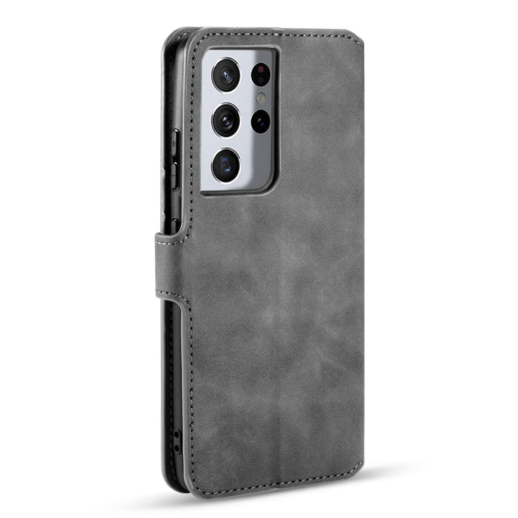 For Samsung Galaxy S21 Ultra 5G DG.MING Retro Oil Side Horizontal Flip Case with Holder & Card Slots & Wallet(Grey)