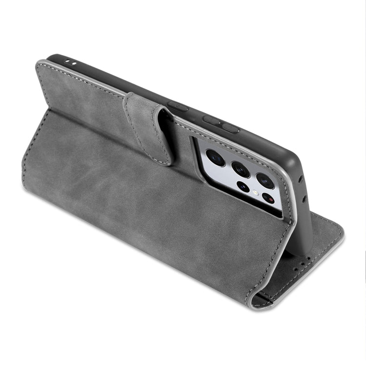 For Samsung Galaxy S21 Ultra 5G DG.MING Retro Oil Side Horizontal Flip Case with Holder & Card Slots & Wallet(Grey)