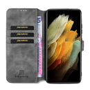 For Samsung Galaxy S21 Ultra 5G DG.MING Retro Oil Side Horizontal Flip Case with Holder & Card Slots & Wallet(Grey)