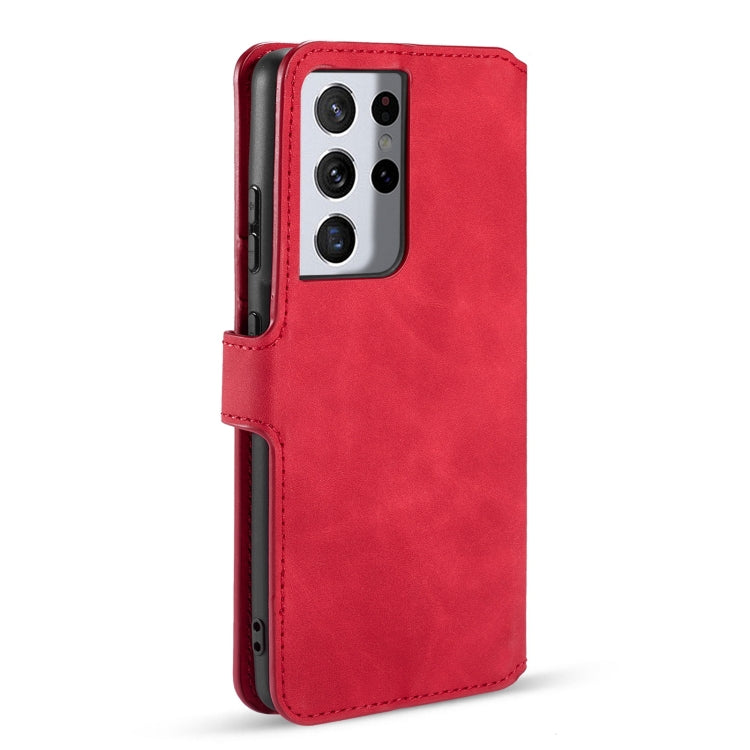 For Samsung Galaxy S21 Ultra 5G DG.MING Retro Oil Side Horizontal Flip Case with Holder & Card Slots & Wallet(Red)