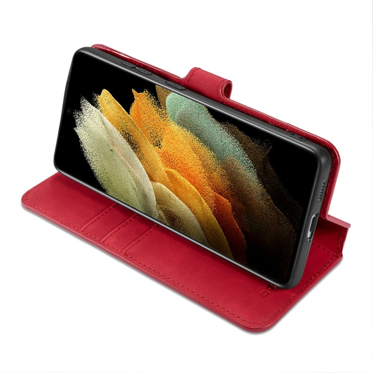 For Samsung Galaxy S21 Ultra 5G DG.MING Retro Oil Side Horizontal Flip Case with Holder & Card Slots & Wallet(Red)