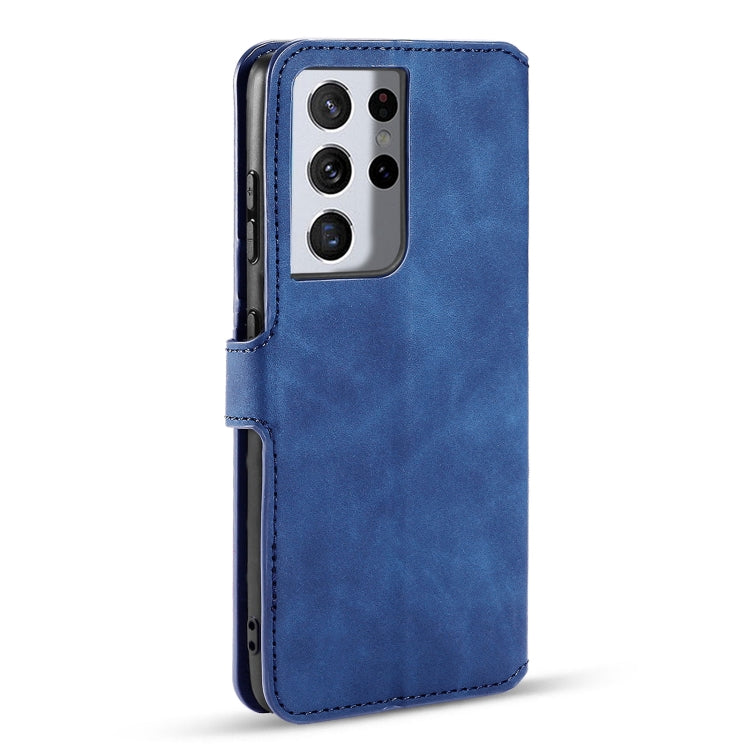 For Samsung Galaxy S21 Ultra 5G DG.MING Retro Oil Side Horizontal Flip Case with Holder & Card Slots & Wallet(Blue)