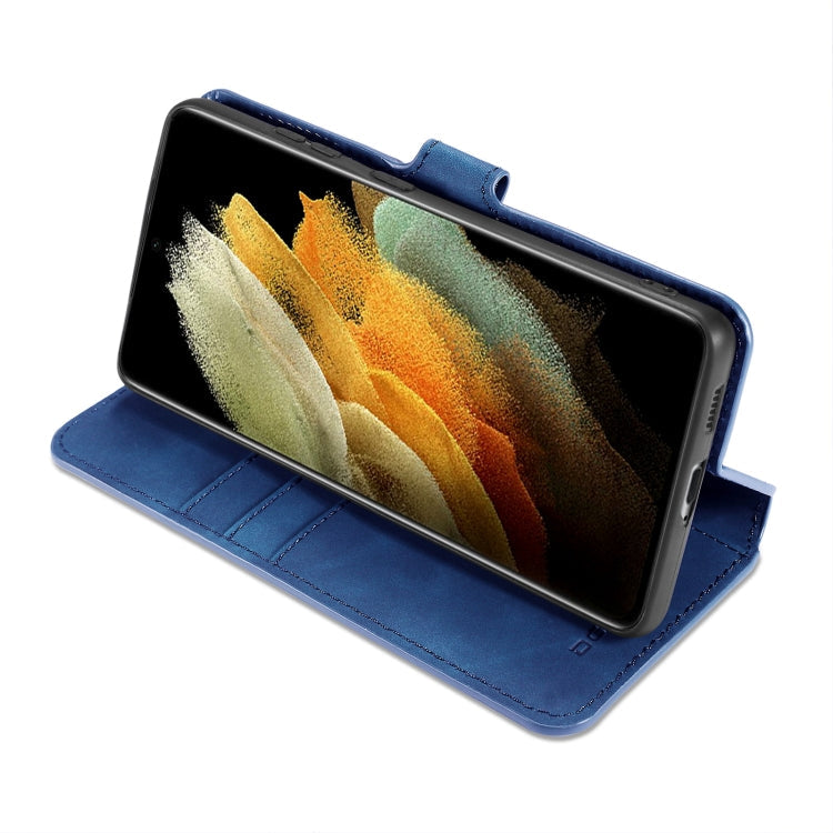 For Samsung Galaxy S21 Ultra 5G DG.MING Retro Oil Side Horizontal Flip Case with Holder & Card Slots & Wallet(Blue)
