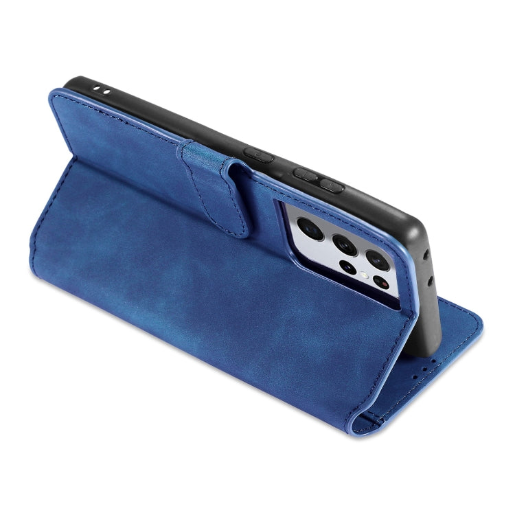 For Samsung Galaxy S21 Ultra 5G DG.MING Retro Oil Side Horizontal Flip Case with Holder & Card Slots & Wallet(Blue)