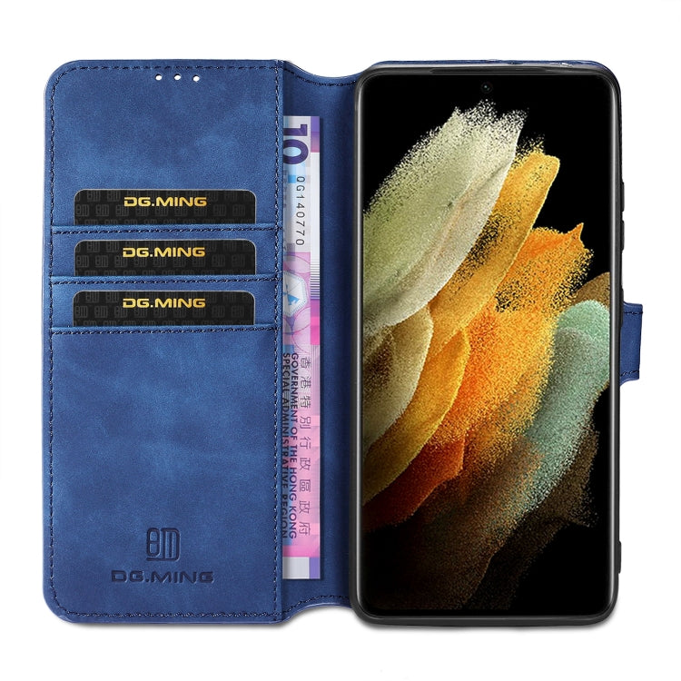 For Samsung Galaxy S21 Ultra 5G DG.MING Retro Oil Side Horizontal Flip Case with Holder & Card Slots & Wallet(Blue)