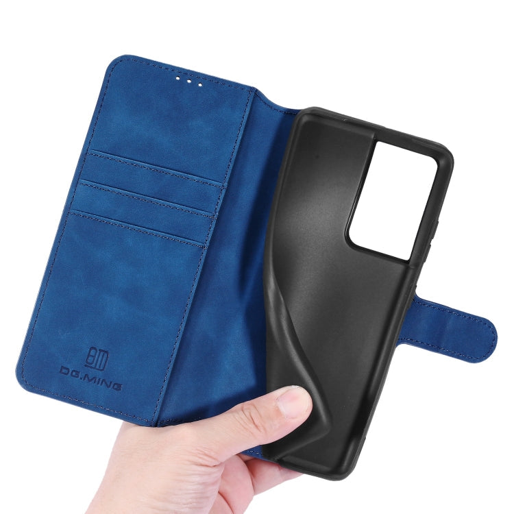 For Samsung Galaxy S21 Ultra 5G DG.MING Retro Oil Side Horizontal Flip Case with Holder & Card Slots & Wallet(Blue)