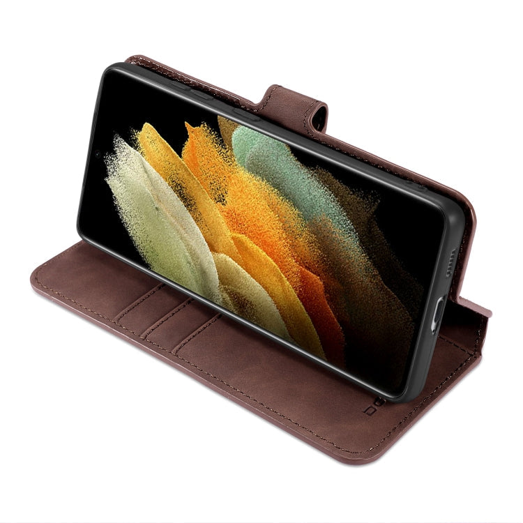 For Samsung Galaxy S21 Ultra 5G DG.MING Retro Oil Side Horizontal Flip Case with Holder & Card Slots & Wallet(Coffee)