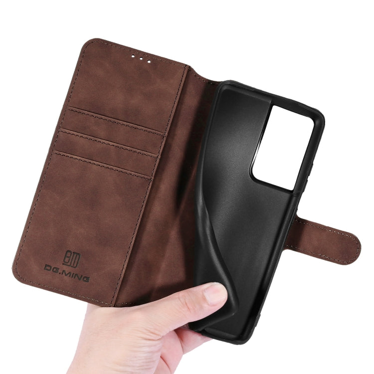 For Samsung Galaxy S21 Ultra 5G DG.MING Retro Oil Side Horizontal Flip Case with Holder & Card Slots & Wallet(Coffee)
