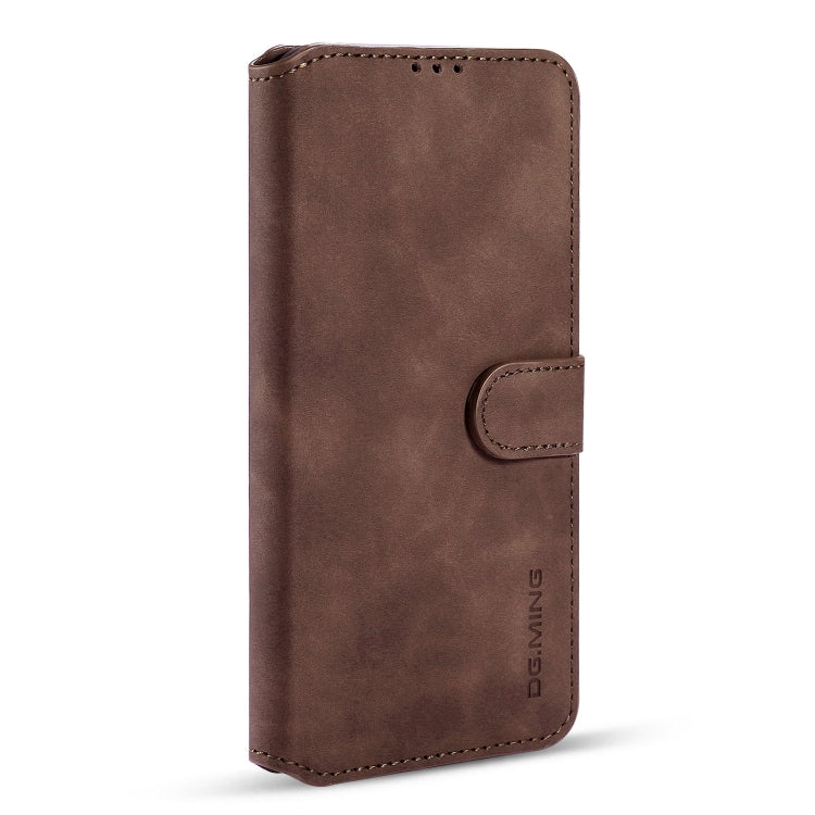 For Samsung Galaxy S21 5G DG.MING Retro Oil Side Horizontal Flip Case with Holder & Card Slots & Wallet(Coffee)