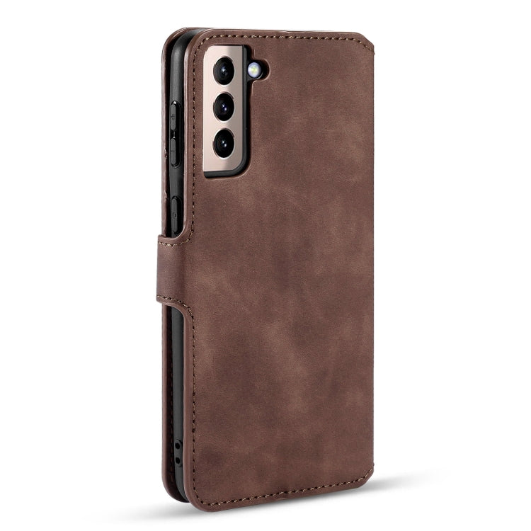 For Samsung Galaxy S21 5G DG.MING Retro Oil Side Horizontal Flip Case with Holder & Card Slots & Wallet(Coffee)