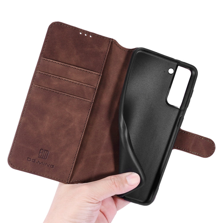 For Samsung Galaxy S21 5G DG.MING Retro Oil Side Horizontal Flip Case with Holder & Card Slots & Wallet(Coffee)